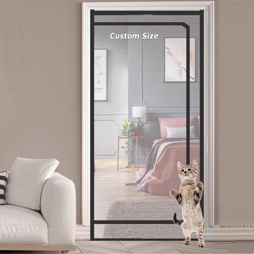 Custom Cat Screen Door Partition Mesh Fly Screen Insect Netting | Anti-Mosquito, Double Zip, Prevent Dogs Cats Running Out from Home, Ideal for Living Room, Balcony, Kitchen