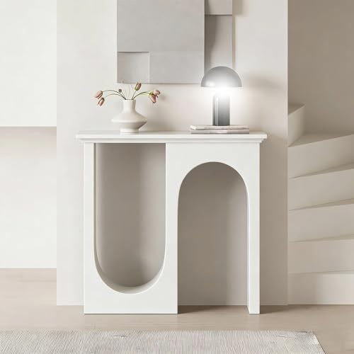 wihgony Console Étroite De Style Ferme Table, Console Entree Design De Découpe Arquée pour Canapé, Salon, Petit Meuble Entree pour Couloir, Hall d'accueil(White,55.1x11.8x31.5)