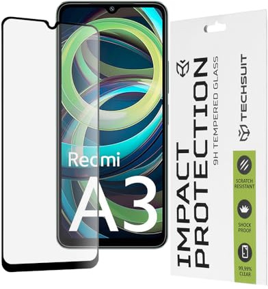 Techsuit Displayschutzfolie für Xiaomi Redmi A3, Xiaomi Redmi A3x Gehärtetes Glas mit 9H Härte, Vollständige Abdeckung, Stoßschutz, Oleophobe Beschichtung, Anti Fingerabdruck, Blasenfrei, 111D Full Gl