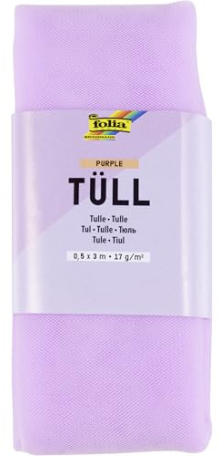 folia 8031 - Tüllstoff in Lila, ca. 50 x 300 cm, Tüll zum Basteln, 17 g/m², handwaschbar bei 40°C, Tüllband für DIY Projekte, zum Dekorieren und Verzieren