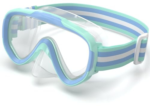 ACURE Lunettes de natation pour garçons et filles de 3 à 14 ans, masque de plongée anti-buée avec cache-nez et sangle en tissu, masque de plongée pour enfants dans la piscine pour jeunes (menthe/bleu