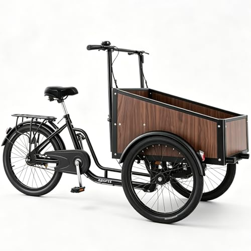 Trehjuling för vuxna, trehjulig lastcykel med förvaringsfack fram, justerbart styre och sadel, muskeldriven trehjuling med en maximal lastkapacitet på 150 kg för transport av husdjur, barn, shopping