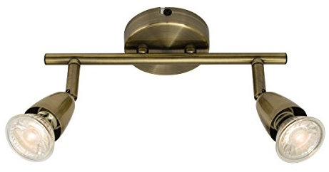 Amalfi 2 Way Adjustable Bar Spotlight Fixture - IP20 Semi Flush Ceiling Light - GU10 LED Compatible Spotlight Lamp - Residential and Commercial Dimmable Light Fitting | Antique Brass Finish