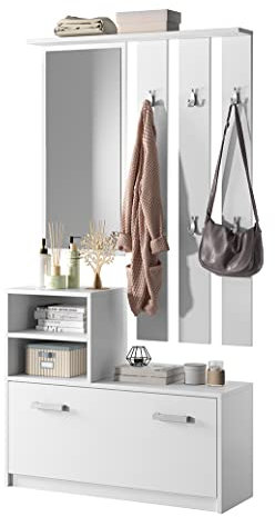Selsey Flurgarderoben Set Garderobe Flur Wandgarderobe Garderobenpaneel Schuhregal Spiegel Regal Garderobenset Weiß Mit Silbernen Griffen Yesfir