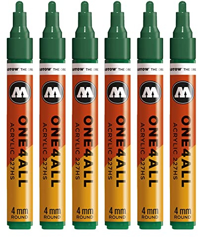 Molotow One4All 227HS Acryl Marker 6 Stück, Farbe 096 MISTER GREEN | 4,0 mm Strichstärke, hochdeckend und permanent, schnell trocknend, UV-beständig, nachfüllbar, für fast alle Untergründe