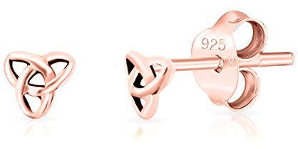 DTPsilver® KLEINE Ohrringe 925 Sterling Silber Rosen-Gold überzogen - Keltischer Dreifaltigkeitsknoten Ohrstecker - Durchmesser 4 mm