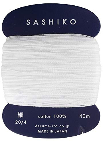 Sashiko-Garn, Baumwolle, 201, weiß, dünn, 20/4, 40 m, japanische Stickerei, Daruma Yokota, hergestellt in Japan