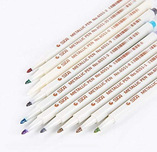 Metallic Stifte Set Rundspitze Fineliner, 10 Metallische Farben Color Metallic Marker Pens DIY Fotoalbum Gästebuch Hochzeit Steine Glas Schwarze Seiten Keramik Holz Leinwand Acrylfarben Handlettering