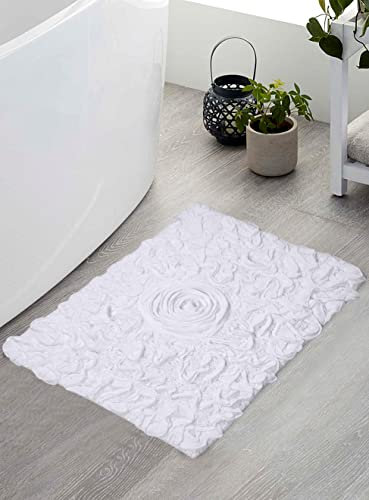 Home Weavers Bell Flower Collection Teppich, saugfähig, Baumwolle, maschinenwaschbar, 43,2 x 61 cm, Weiß