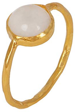 Sarah Bosman Ring Damen Gold White Moonstone - Damenring Silber Vergoldet Eingefasster Mondstein Weiß - 9 mm Durchmesser - Größe 54 - SAB-R02WHIMOOg-54