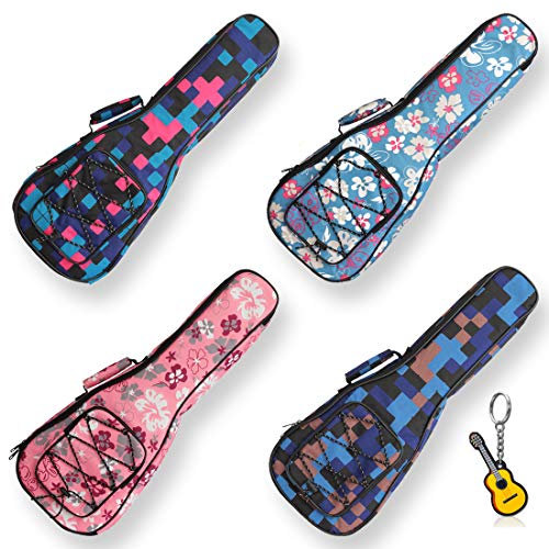 Longteam Print Ukulele Case 10mm Sponge Portable Wasserdichte Ukulelen Tasche Abdeckung Uke Gig Bag mit Zubehör Aufbewahrungstasche (21 Inch Sopran, Rosa Blume)