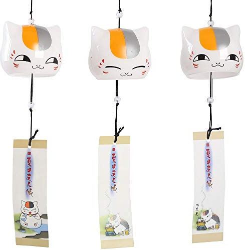Falytemow Campanelle a vento giapponesi romantiche con ciliegie Samll, fatte a mano, in vetro, ciondolo in stile giapponese, per regalo di compleanno, decorazioni per la casa (3 pezzi, bianco)