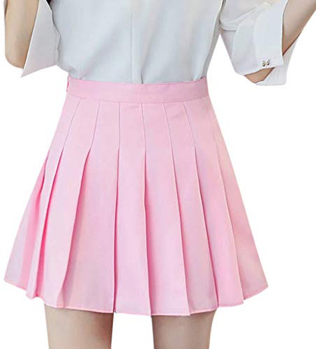 Mädchen Taillierte Plissee Uniform Miniröcke KIMODO Damenmode Hoch Taille Skater Tennisrock Schule Röcke Plaid Frauen Mädchen Kurze Skirt Gefaltete Faltenröcke (A-Rosa, L)