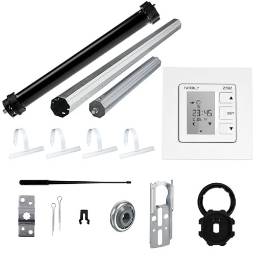 NOBILY Rolladen-Komplett-Set Rolladenmotor P5 10/15-60 (Zugkraft 10Nm/25kg) für 60mm Achtkantwelle + Zeitschaltuhr ZS2 + Mechanik-Set,Gesamtlänge bis 1,50 Meter