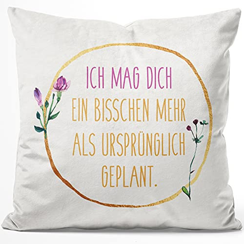 JUNIWORDS Kissen, Ich mag Dich EIN bisschen mehr als ursprünglich geplant (1000438), 40 x 40 cm, Flauschig Samtweich Weich