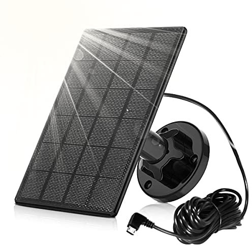 (Panneau De Charge Solaire pour Sonnette Vidéo) avec Panneaux Solaires Et Câble Micro USB De 5 M, Support Réglable À 360 Degrés, Adaptateur Secteur De 3,3 W pour Caméra sans Fil Alimentée par Énergie