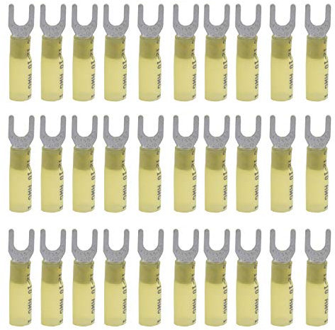 CEEYSEE 50x Gabelkabelschuhe 4.0-6.0 mm² Loch-Ø M5 Isoliert Schrumpfverbinder - Für Elektrische Crimpkabelschuhe Abzweigverbinder（Gelb/DRFY)