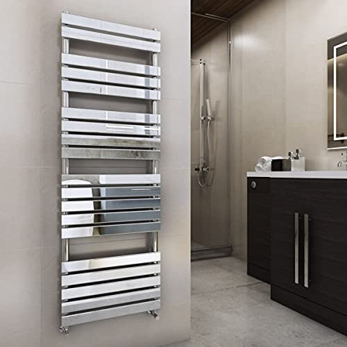 Warmehaus Flat Panel Heated Towel Rail Designer Bathroom Radiator Ladder Rad Chrome 1800 x 600mm Towel Warmer for Bathroom Kitchen