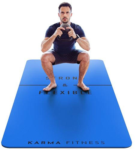 Große Trainingsmatte extra breite und extra dicke Yogamatte (183 cm x 80 cm x 10 mm) TPEFitnessmatte mit kostenlosen Tragegurten perfekt für HiiTHeimWorkouts & Pilates Stark & flexibel (blau)