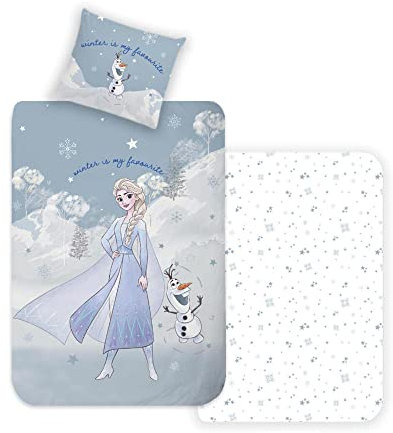 Disney Home Frozen Kinder Wendebettwäsche Set 135x200 - Kopfkissenbezug 80x80-2-teilig Frozen ELSA und Olaf Bettwäsche, Weich und angenehm auf der Haut, Super weiche Renforce 100% Baumwolle