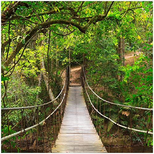 Wallario Glasbild Hängebrücke im Urwald grüner Dschungel - 30 x 30 cm Wandbilder Glas in Premium-Qualität: Brillante Farben, freischwebende Optik