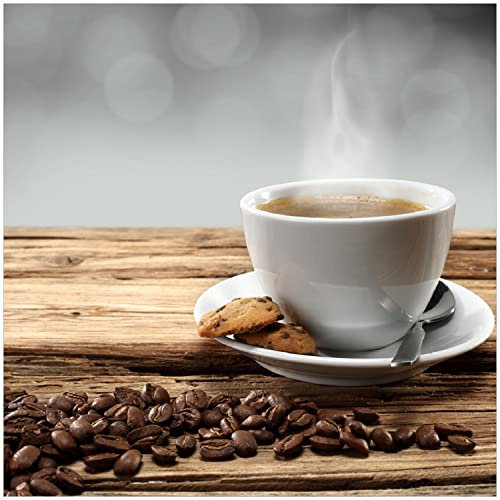 Wallario Memoboard aus Glas mit Motiv, Magnet-Tafel in 50 x 50 cm in Premium Qualität Heiße Tasse Kaffee mit Kaffeebohnen