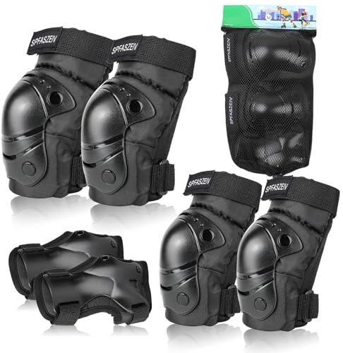 Set Ginocchiere Aduti, Protezione Kit per Bambini,Kit Protezione Gomitiere Polsiere per Pattini Bicicletta Sci Monopattino Pattini in Linea o a Rotelle Scooter(Black A S)