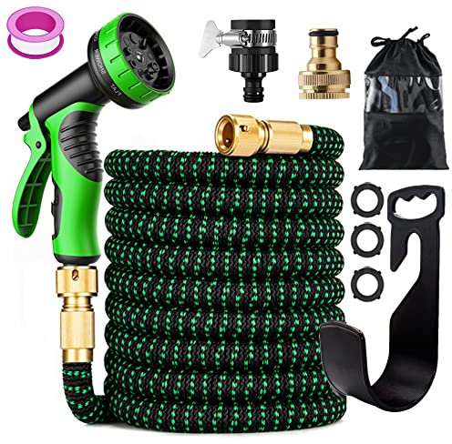 Gartenschlauch Flexibel 22M, Premium flexible garden hose, garden irrigation, flexible garden hose, fittings made of high-quality brass, extended wall bracket, water hose flexible with core