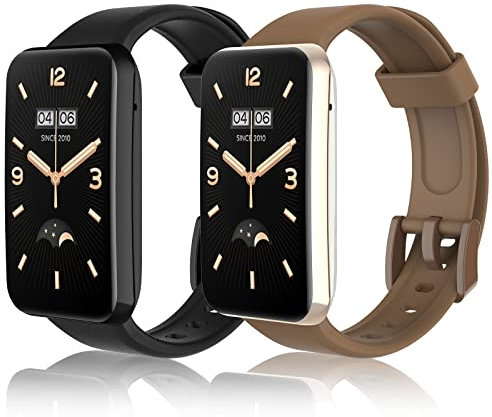 WD&CD 2 Pack Bracelet Compatible pour Xiaomi Mi Band 7 Pro Noir + Kaki, Bracelet de Remplacment en TPU Silicone Réglable Compatible pour Mi Band 7 Pro