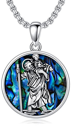 St.Christophorus Medaille Kette 925 Sterling Silber Religiöser Rund Medaille Kette Christopher Beschützer Talisman Anhänger Religiöse Schmuck für Frauen Männer