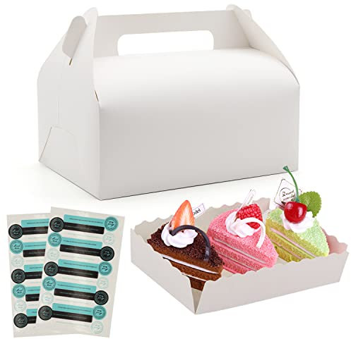 PHULWEL Papstar Gebäckkartons, Cupcake Box mit Tragegriff Papiertablett eckig, 20 Stück Transportbox mit Aufklebern, Geschenkschachteln aus Papier(20 x 15 x 8 cm, Weiß)