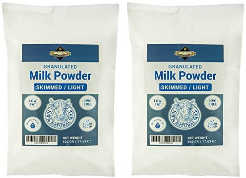 Barista Italiano - Leche Desnatada en Polvo Instantánea 1Kg (2 x 500g) | Ideal para el Hogar, Bares y Máquinas Expendedoras | Bajo en Grasas | Sin Azúcares Añadidos