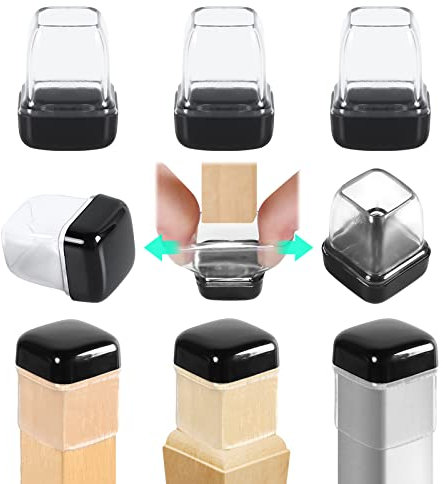 RCHYFEED 15-19mm Embouts pour Pieds de Chaise avec Fond en Téflon, 24 pcs Protection Pied de Chaise Carré Silicone Couvre-Jambes de Meuble, Patins en Téflon 1,25 pour Résistants Rayures et Élastique