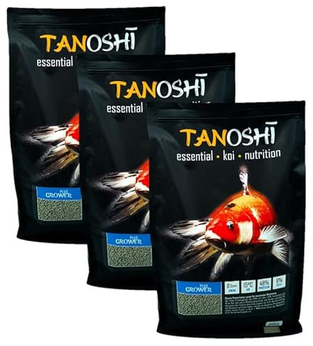Tanoshi Koifutter - Grower Plus 15 kg 3mm | Schwimmendes Allein-Koifutter für maximales Koi-Wachstum mit Lachsöl und Krill…