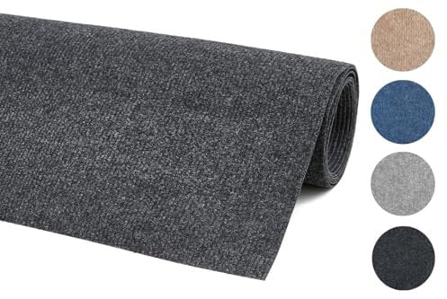 andiamo Teppichboden Milo - einfach zu verlegen - Auslegware Teppichboden - Meterware Bodenbelag in feiner Rippenstruktur - 200 x 100 cm Anthrazit