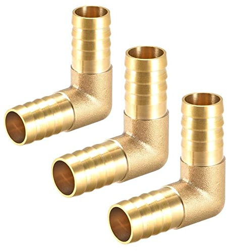 TOP-VIGOR 3 Stück 16 mm Widerhaken Messing 90 Grad Winkelrohrverbinder Kupplung Schlauchverschraubung für Luft Wasser Öl