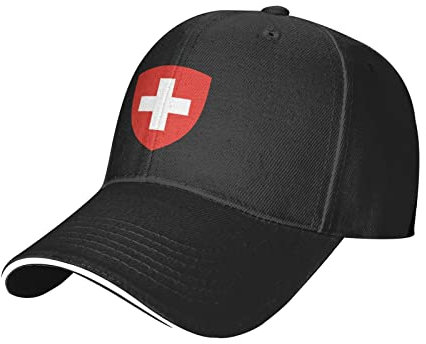 Oudrspo Wappen der Schweiz Hut für Männer Frauen Casquette, lässige Sandwich-Baseballmützen, frei einstellbare Kappengröße schwarz