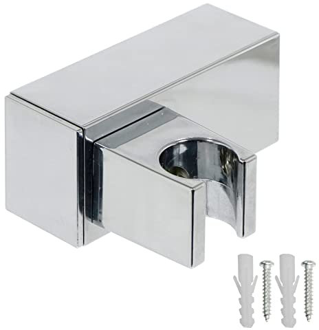 SPARES2GO Shower Head Wall Clamp Adjustable Square Angled Chrome Bracket Handset Holder