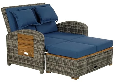 Greemotion Rattan-Lounge Bahia Tobago, Gartensofa mit Bettfunktion, inkl. Hocker