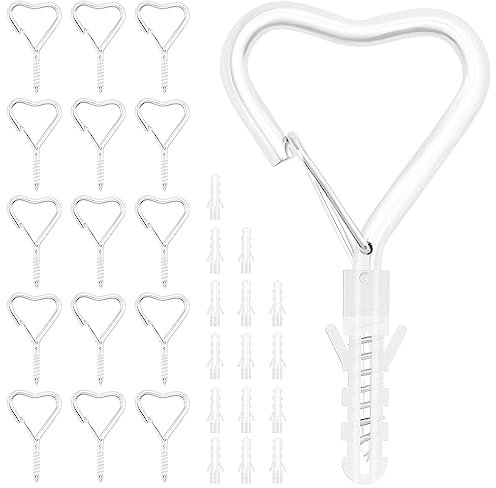 VooGenzek 15 Piezas Ganchos QHang, Ganchos de Tornillo con Hebilla de Seguridad, Gancho Atornillable para Colgar Tazas, Macetas, Luces, Decoración de Navidad (Blanco)