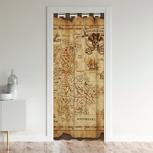 Map Rideau de Porte 106x203cm Vintage Map Rideaux Interieur Salon Chambre Décoration Rideaux Exterieur d'entrée Retro Rideau Occultant pour Chambre à Coucher