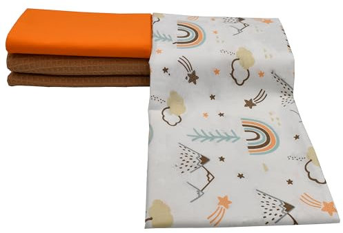Virginia Tex baumwollstoff-Set 3 Stück 60 x 150 cm Tex Standard 100 in verschiedenen farben waffelpique-stoff und 2 x baumwollstoff meterware 100% baumwolle stoffe zum (Brown Rainbow)