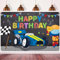 Autorennen Happy Birthday Hintergrund Banner Cartoons Rennwagen Wettbewerb Thema Party Dekor Aufregendes Rennspiel Karierte Flagge Kindergeburtstag Party Fotografie Requisite Booth Hintergrund 180,1 x