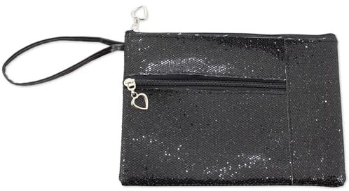 Trousse à paillettes pour femme avec fermeture éclair et poche frontale. Trousse de maquillage de voyage, Noir