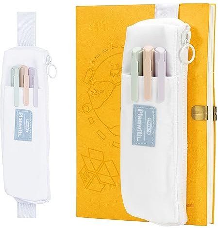 AOGEWON Pen Holder for Notebook, Pen Pouch Small Pen Holder with Adjustable Elastic Band, Slim Pencil Bag Journal Pen Holder Notebook Pen Holder for Office School Stationary Supplies (white)