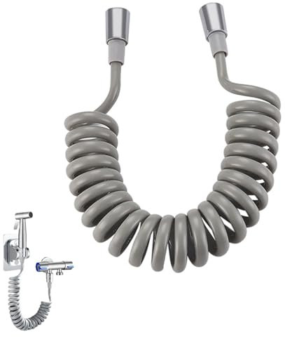 Tubo A Molla per Bagno - Confezione da 1 Pezzo, Doccia Telescopico Spiralato Con Interfaccia in Acciaio Inossidabile, 2 Metri (Grigio)