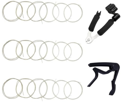 HiBD Konzertgitarrensaiten Klare Nylon-Gitarrensaiten 3 komplette Sätze und 3 in 1 Gitarren-Besaitungswerkzeug Gitarren-Capo