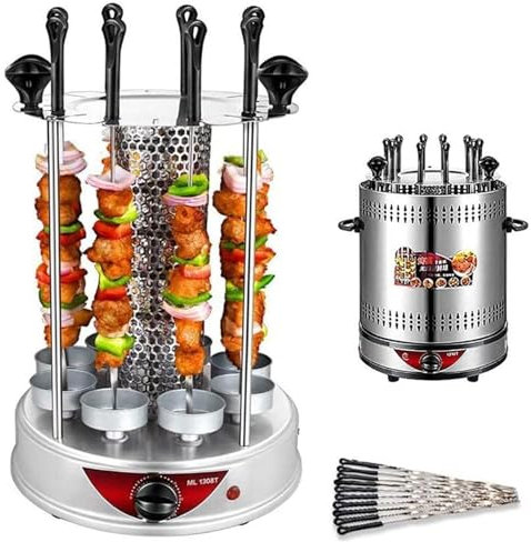 ZXSYYDS Four à rôtissoire Vertical sans fumée,Chauffage à Rotation Automatique en Acier Inoxydable, Gril électrique intérieur chronométré, pour Les réunions de Famille,10fork