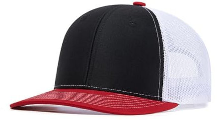 Truckercap Herren,Trucker Cap mit Mesh Netz,Meshcap größenverstellbar Baseball Cap,Sommer atmungsaktive Sun Cap,mit verstellbarem Schnallenverschluss für Draußen,Sport und Reisen,Schwarz A+Weiß+Rot