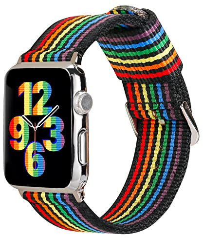 ESTUYOYA Bracelet Pride compatible avec Apple Watch 49mm 46mm 45mm 44mm 42mm 41mm 40mm 38mm, Bande en Nylon Couleurs LGTBI Rainbow pour iWatch Series 10 9 8 7 6 5 4 3 2 1 SE Ultra 2